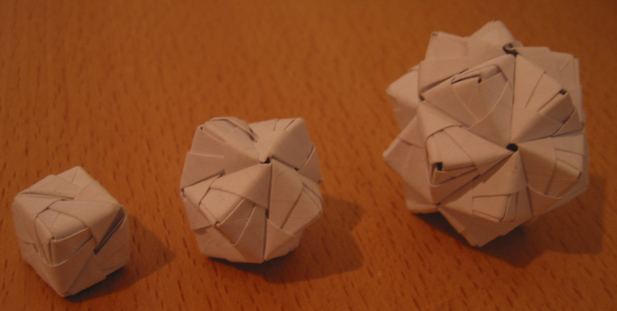 A cube, an octahedron and an icosahedron.